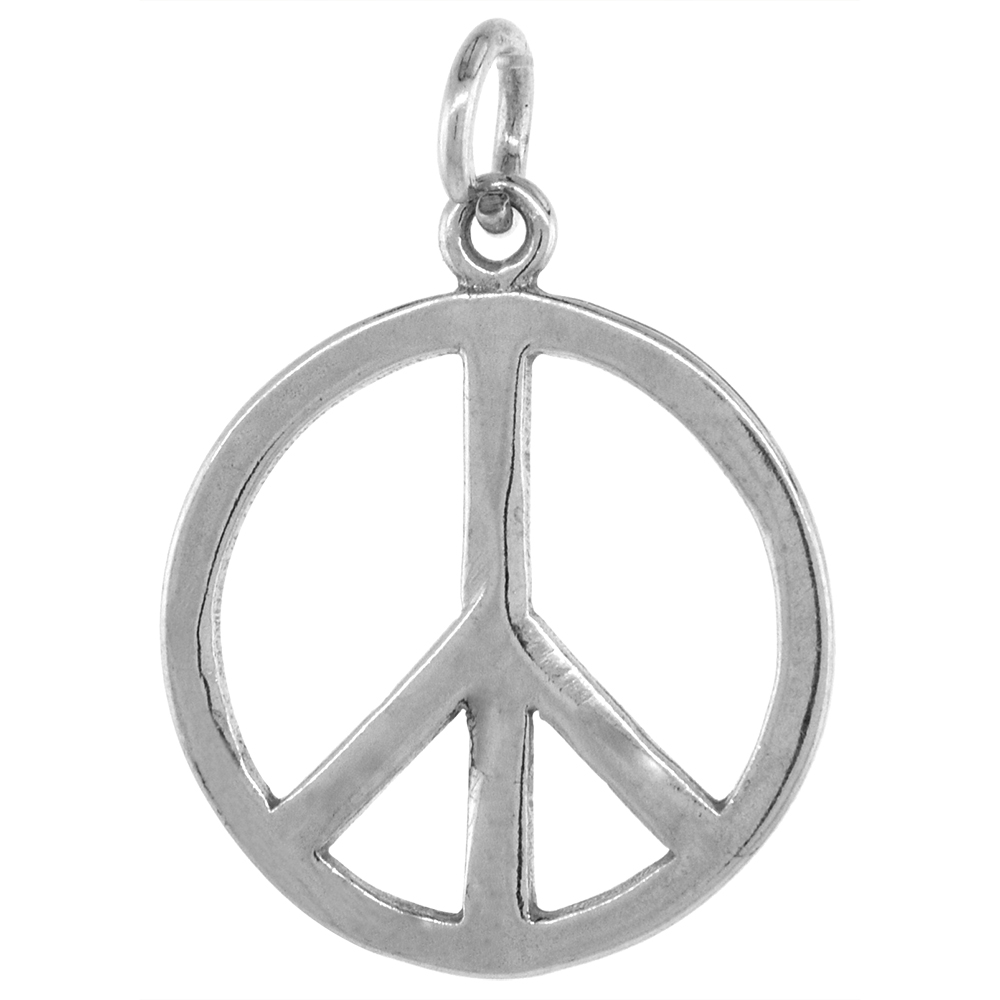 STERLING SILVER PEACE SIGN PENDANT, 3/4 INCH TALL