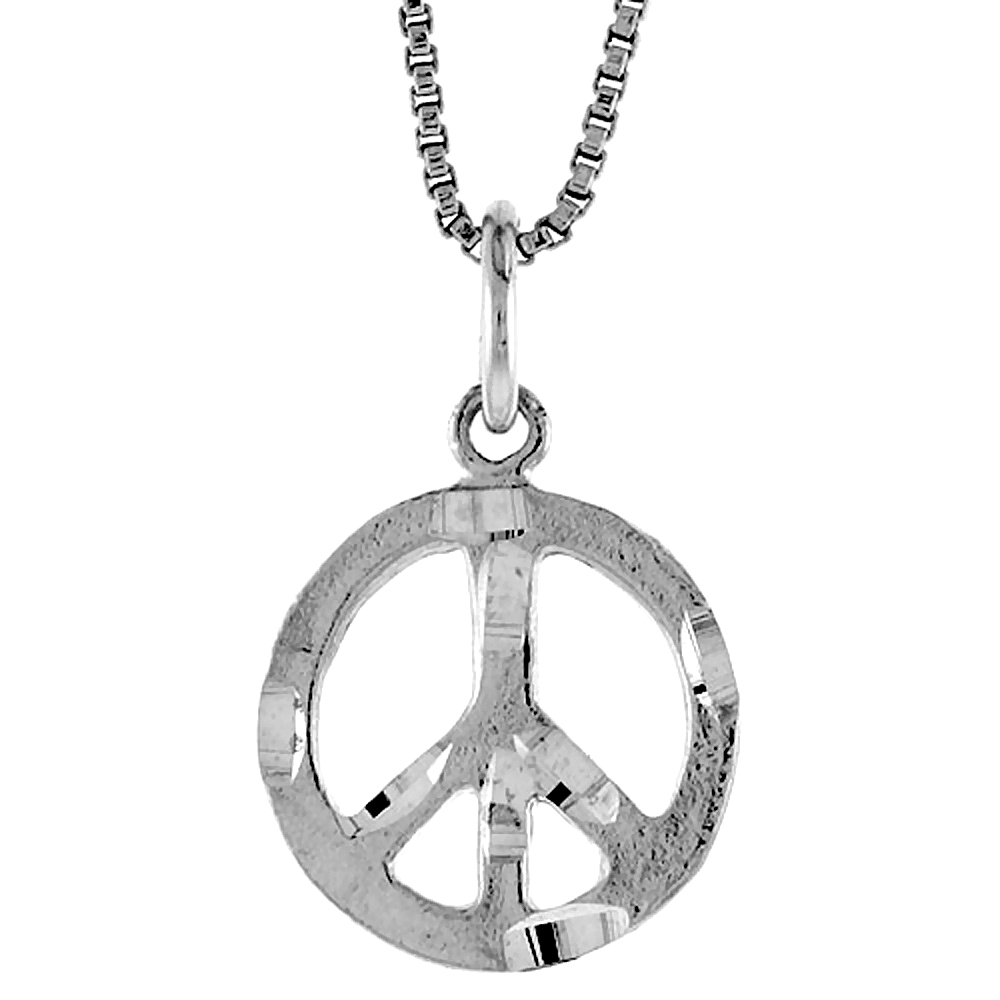STERLING SILVER SMALL PEACE SIGN PENDANT, 1/2 INCH TALL