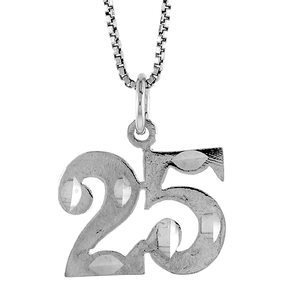 STERLING SILVER NUMBER 25 CHARM, 1/2 INCH TALL