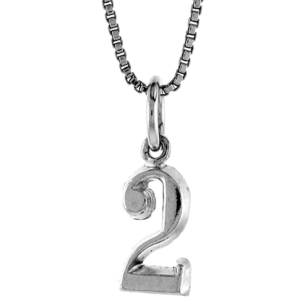 STERLING SILVER SMALL NUMBER 2 CHARM, 1/2 INCH TALL