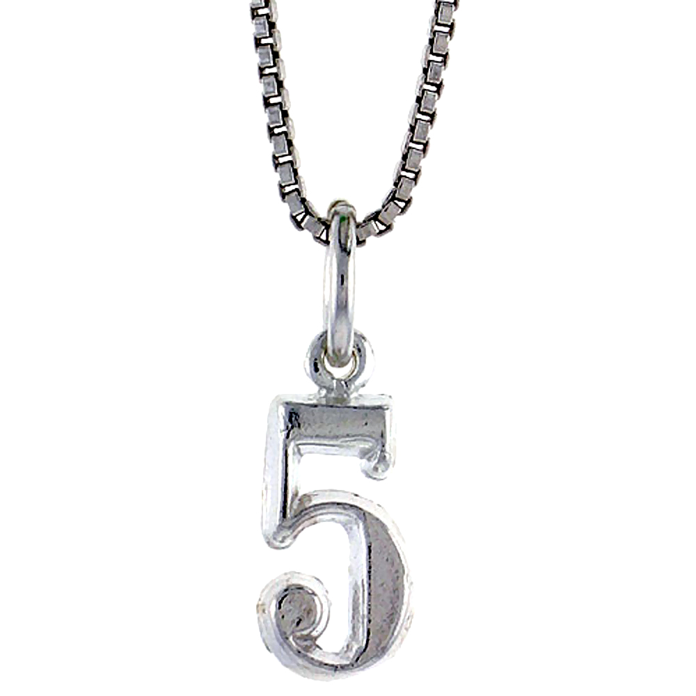 STERLING SILVER SMALL NUMBER 5 CHARM, 1/2 INCH TALL