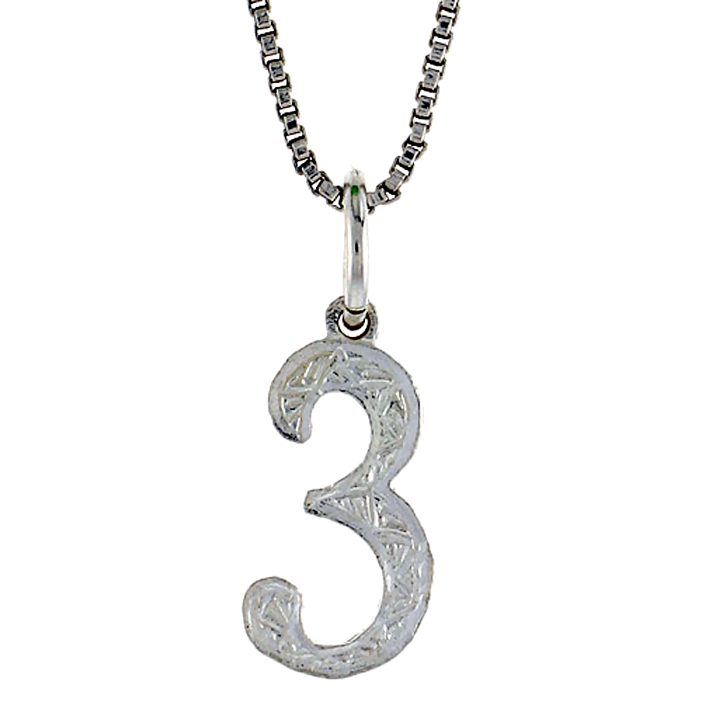 STERLING SILVER NUMBER 3 CHARM, 1/2 INCH TALL