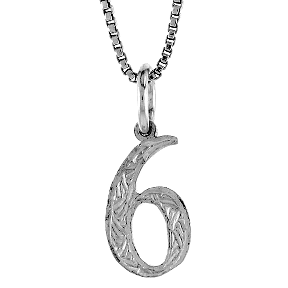 STERLING SILVER NUMBER 6 CHARM, 1/2 INCH TALL