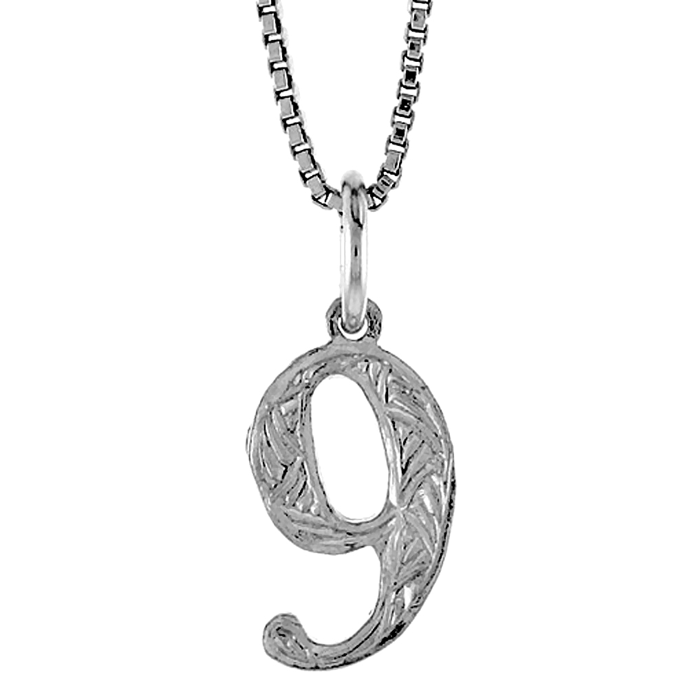 STERLING SILVER NUMBER 9 CHARM, 1/2 INCH TALL