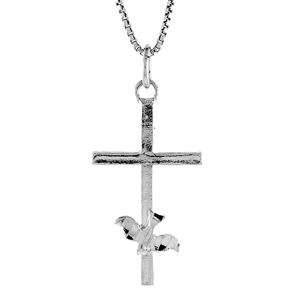 STERLING SILVER DOVE CROSS PENDANT, 1 1/8 INCH