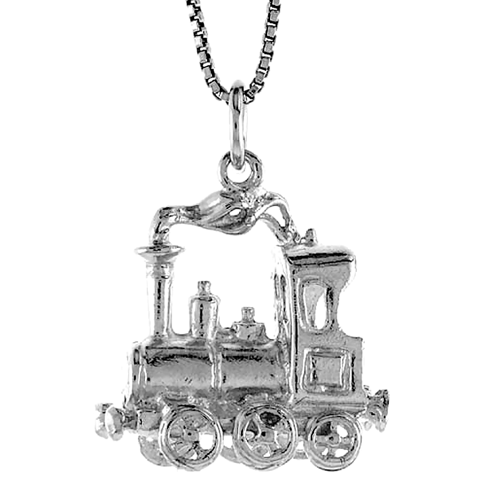 STERLING SILVER STEAM LOCOMOTIVE PENDANT, 7/8 INCH TALL