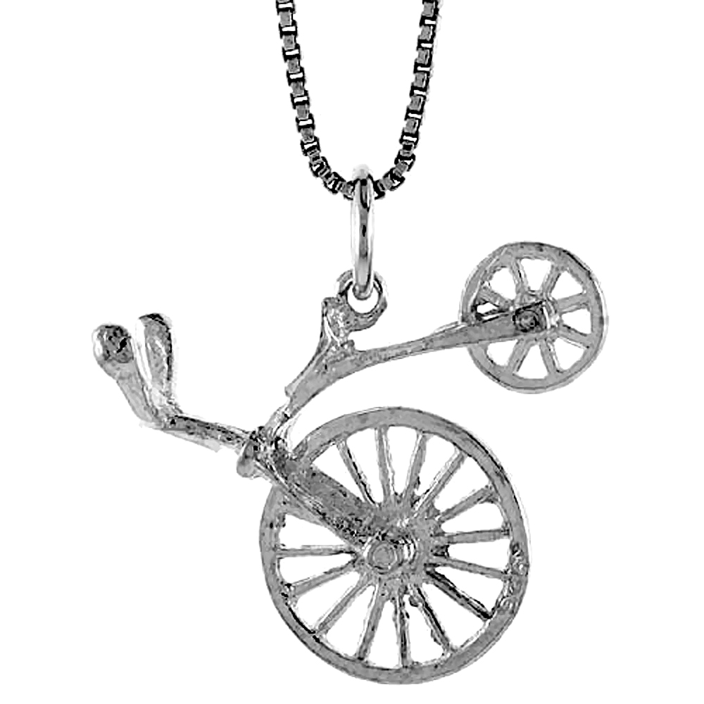 STERLING SILVER ANTIQUE BICYCLE PENDANT, 7/8 INCH TALL