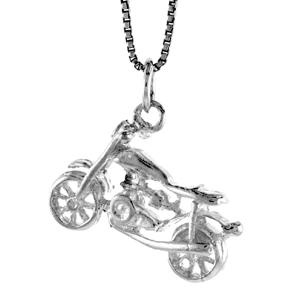 STERLING SILVER MOTORCYCLE PENDANT, 3/4 INCH TALL