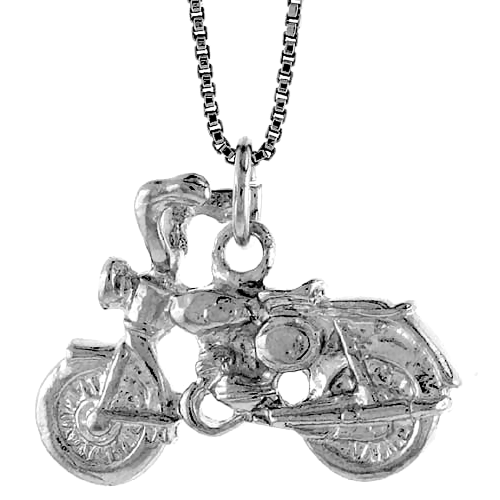 STERLING SILVER MOTORCYCLE PENDANT, 3/4 INCH TALL