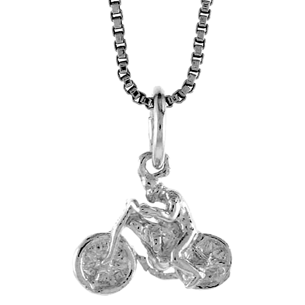 STERLING SILVER SMALL MOTORCYCLE PENDANT, 5/16 INCH TALL