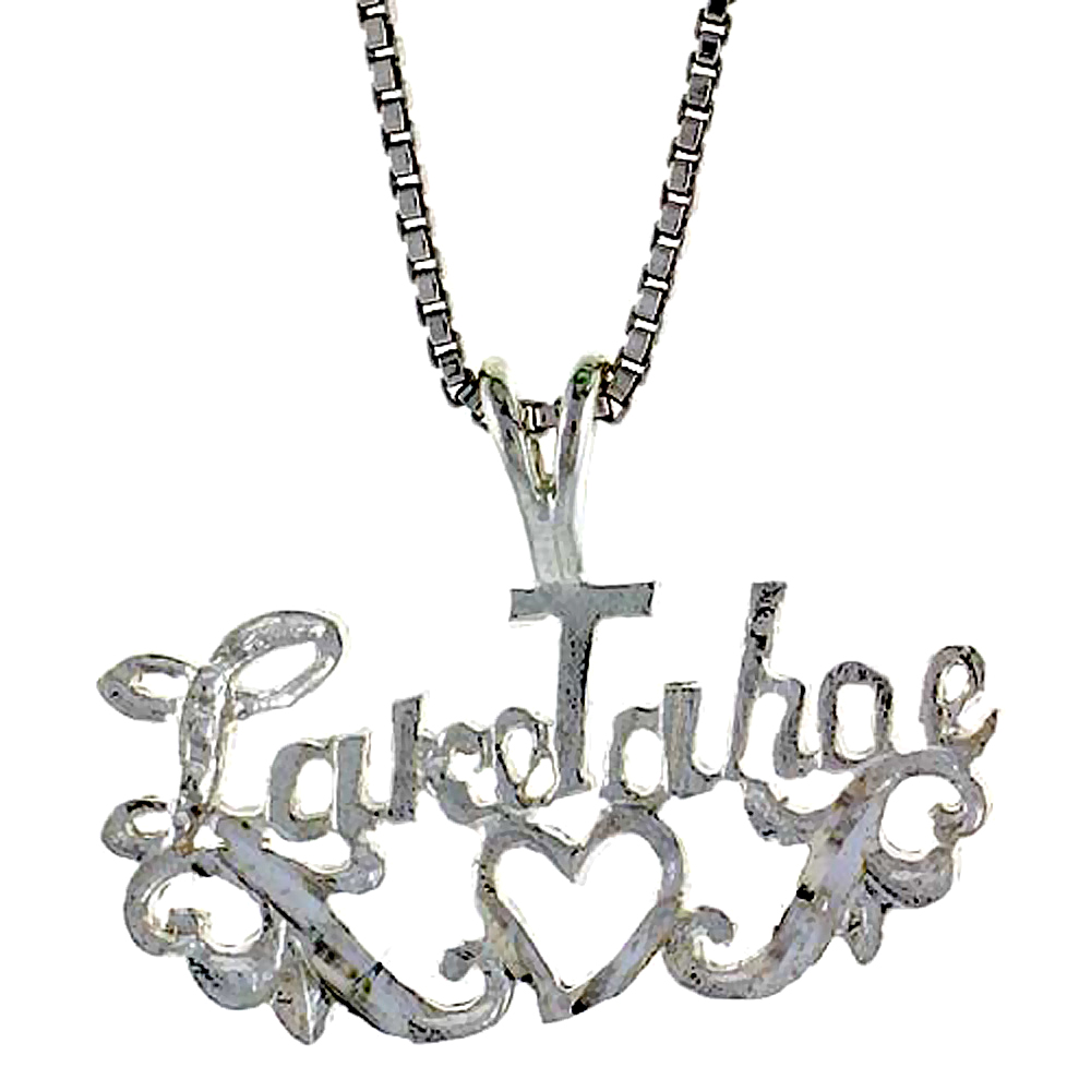 STERLING SILVER I LOVE LAKE TAHOE PENDANT, 1/2 INCH TALL