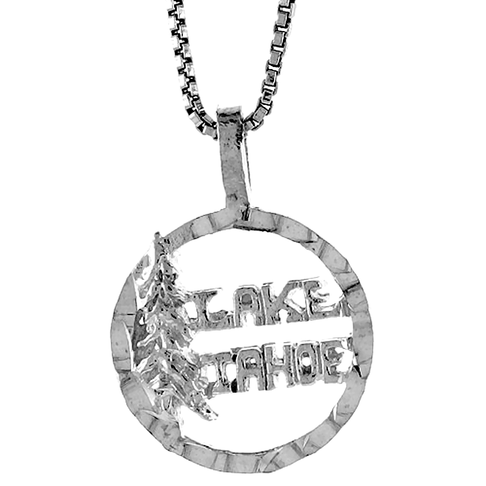 STERLING SILVER LAKE TAHOE PENDANT, 1/2 INCH TALL