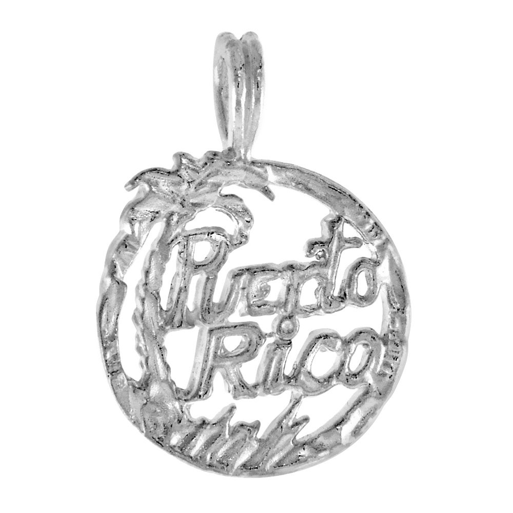 STERLING SILVER PUERTO RICO PENDANT, 1/2 INCH TALL