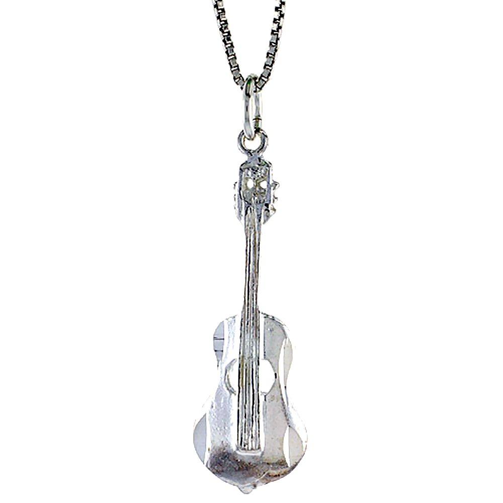 STERLING SILVER ACOUSTIC BASS PENDANT, 1 1/4 INCH TALL