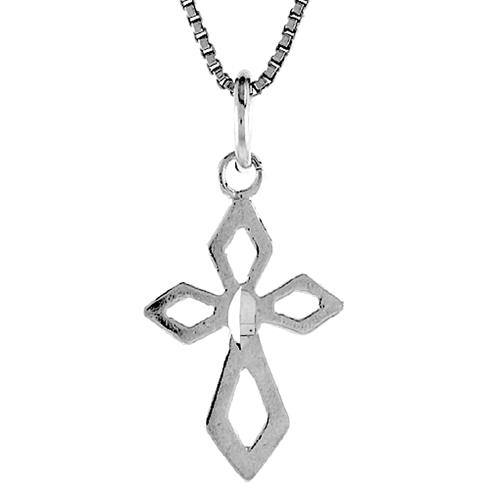 STERLING SILVER CROSS CUT-OUT PENDANT, 3/4 INCH