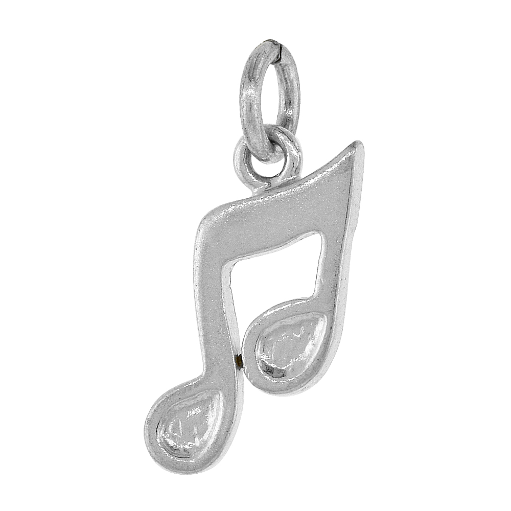 STERLING SILVER MUSICAL NOTE PENDANT, 1/2 INCH TALL