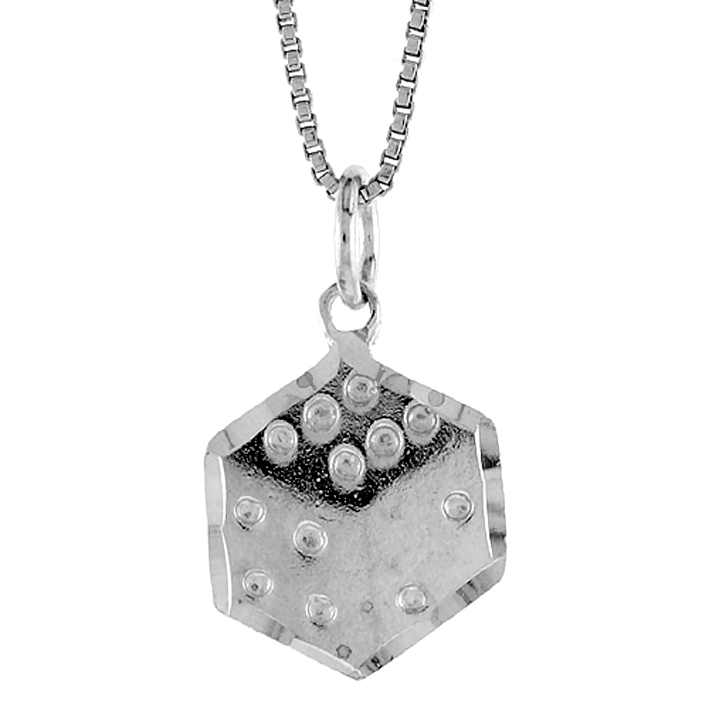 STERLING SILVER DICE PENDANT, 1/2 INCH TALL