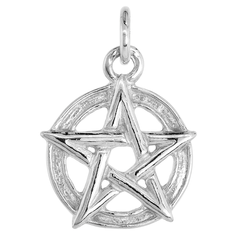 STERLING SILVER 5-POINT STAR PENDANT, 1/2 INCH TALL