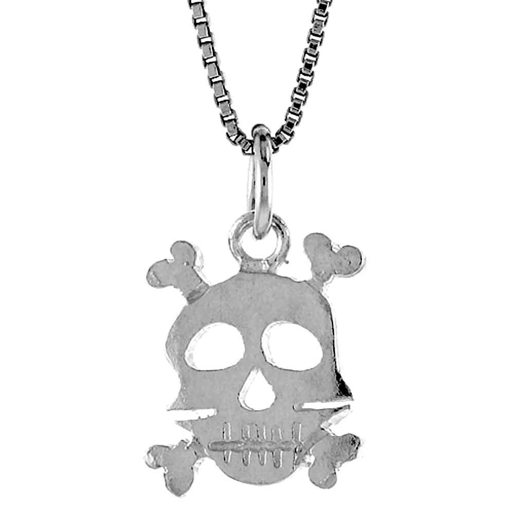 STERLING SILVER SKULL & CROSSBONES PENDANT, 1/2 INCH TALL