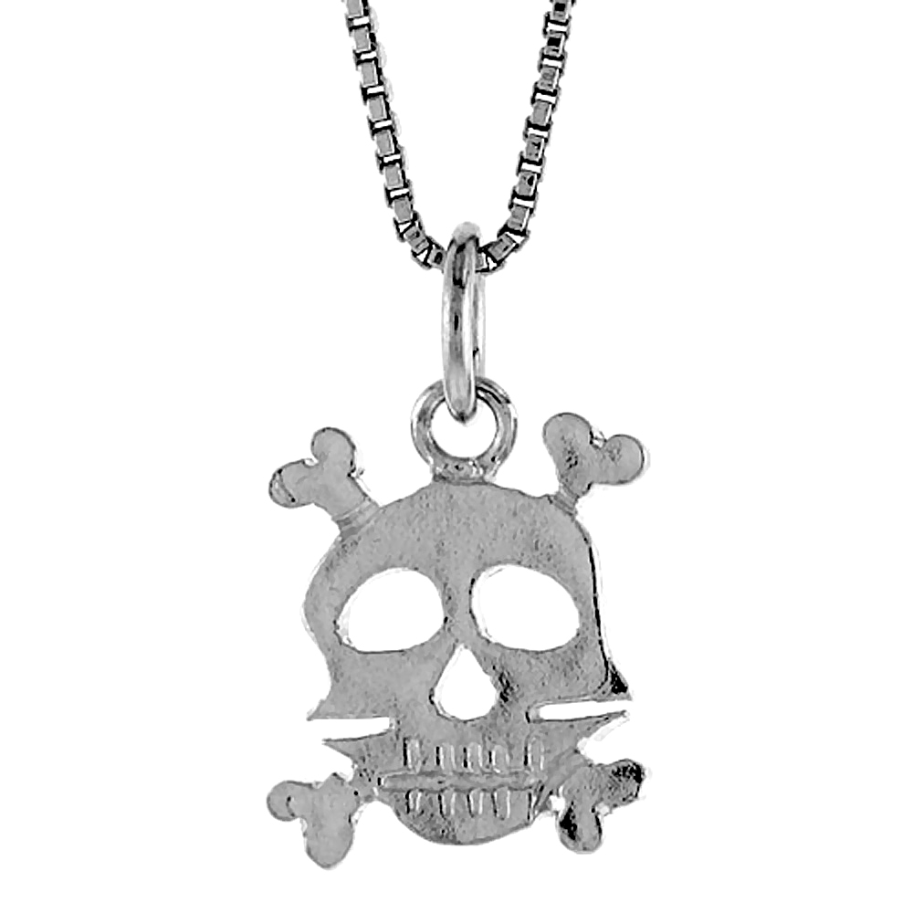 STERLING SILVER SKULL & CROSSBONES PENDANT, 1/2 INCH TALL