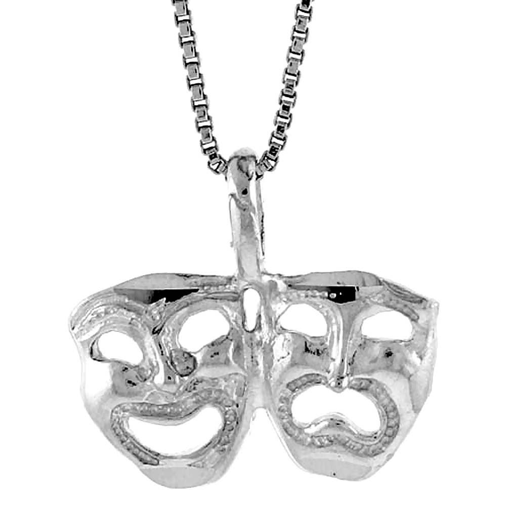 STERLING SILVER DRAMA MASKS PENDANT, 1/2 INCH TALL