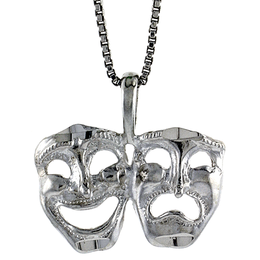 STERLING SILVER DRAMA MASKS PENDANT, 1/2 INCH TALL