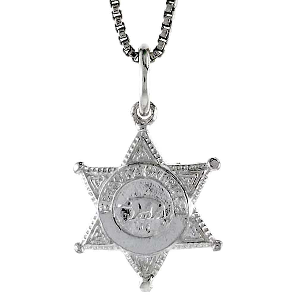 STERLING SILVER SHERRIFF'S BADGE PENDANT, 1/2 INCH TALL