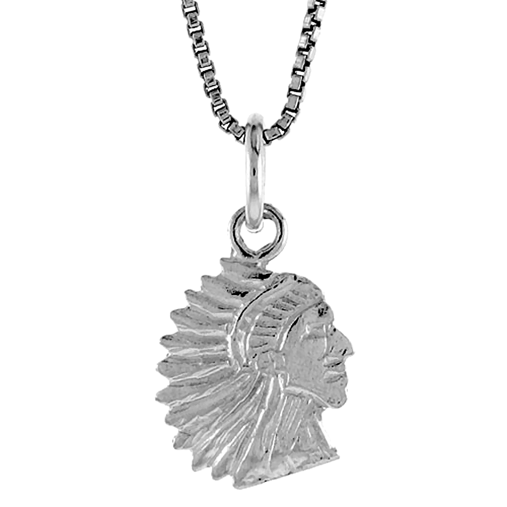 STERLING SILVER INDIAN CHIEF PENDANT, 1/2 INCH TALL