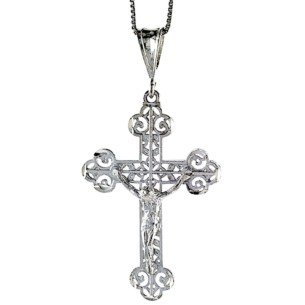 STERLING SILVER FILIGREE CRUCIFIX PENDANT, 1 7/8 INCH