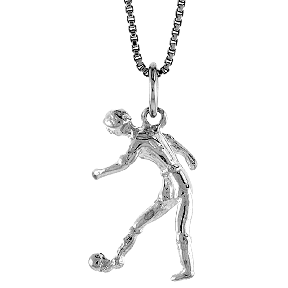 STERLING SILVER SOCCER PLAYER PENDANT, 3/4 INCH TALL