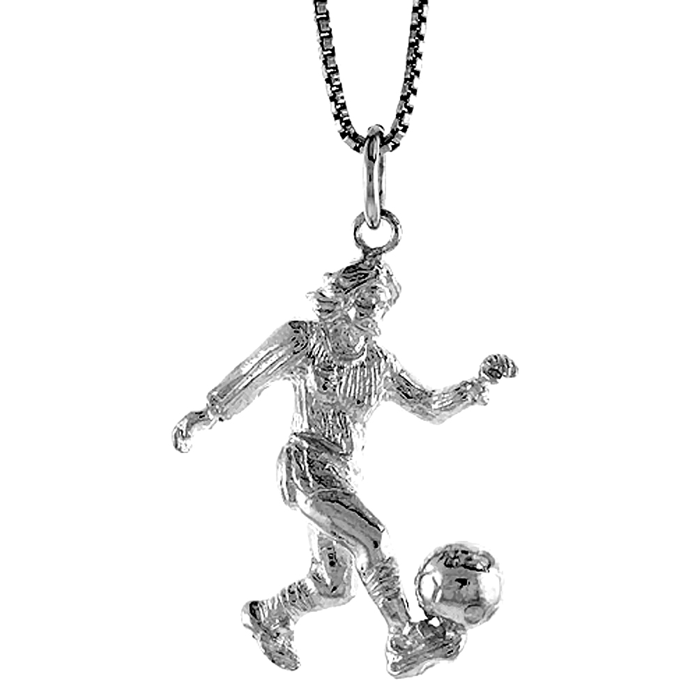 STERLING SILVER WOMAN SOCCER PLAYER PENDANT, 1 1/16 INCH TALL