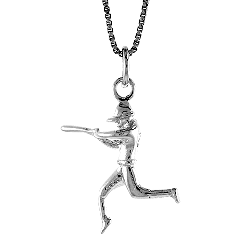 STERLING SILVER BASEBALL PLAYER PENDANT, 3/4 INCH TALL