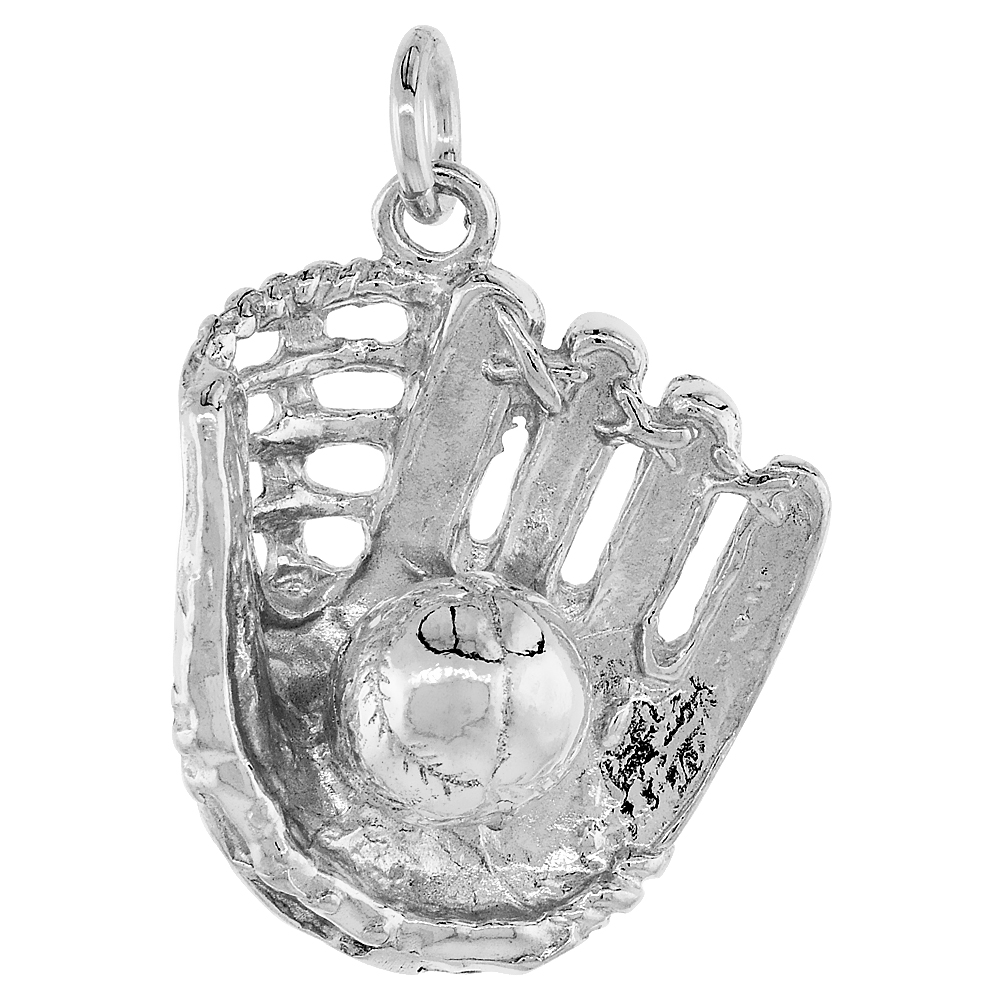 Sterling Silver Baseball and Glove Pendant, 7/8 inch Tall