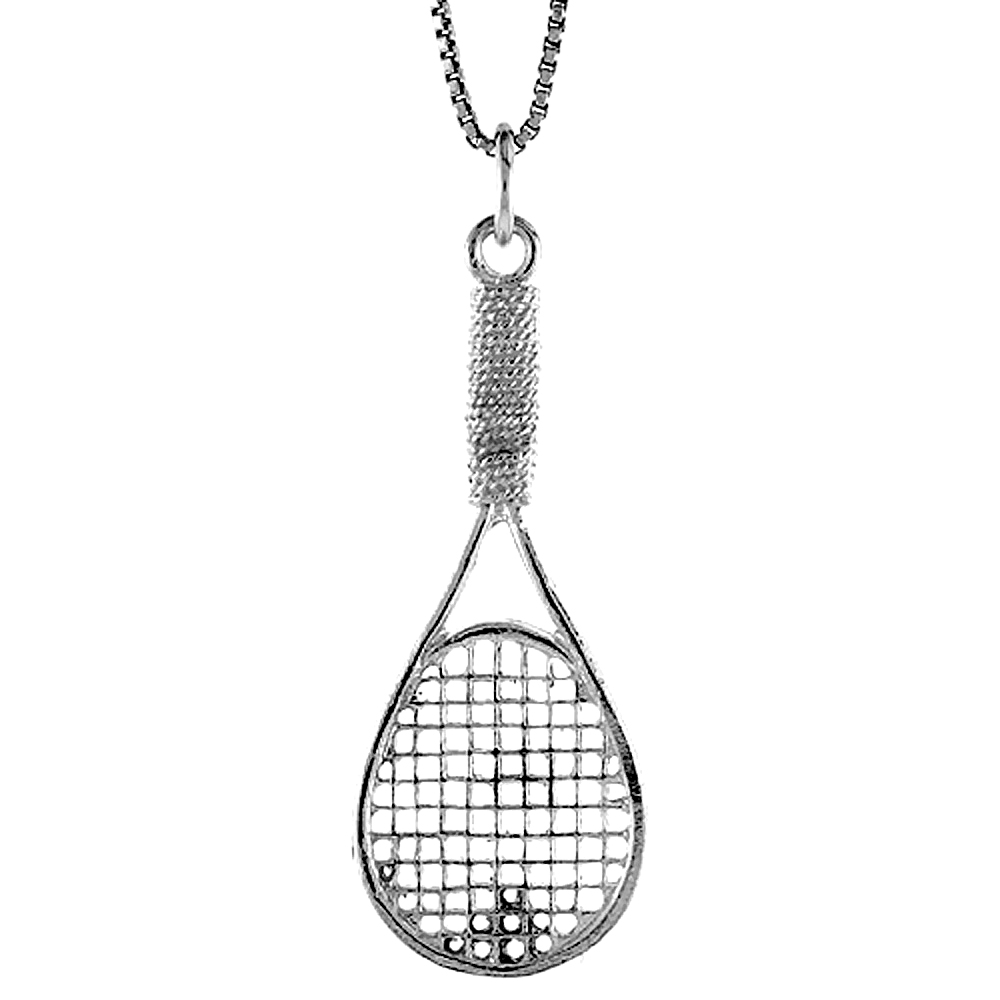 STERLING SILVER TENNIS RACKET PENDANT, 1 5/8 INCH TALL