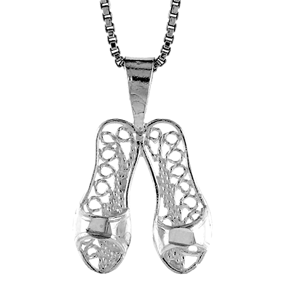 STERLING SILVER FILIGREE SLIPPERS PENDANT, 1/2 INCH TALL