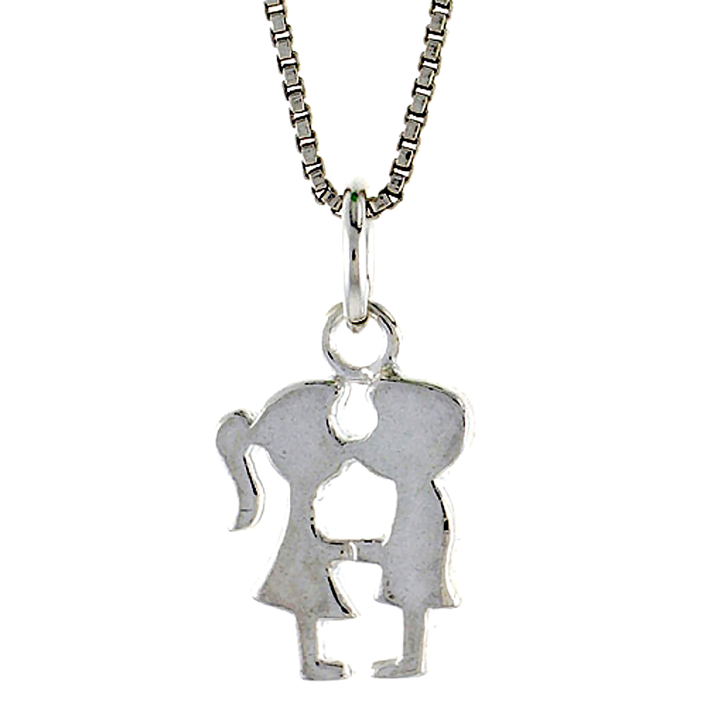 STERLING SILVER KISSING COUPLE PENDANT, 1/2 INCH TALL