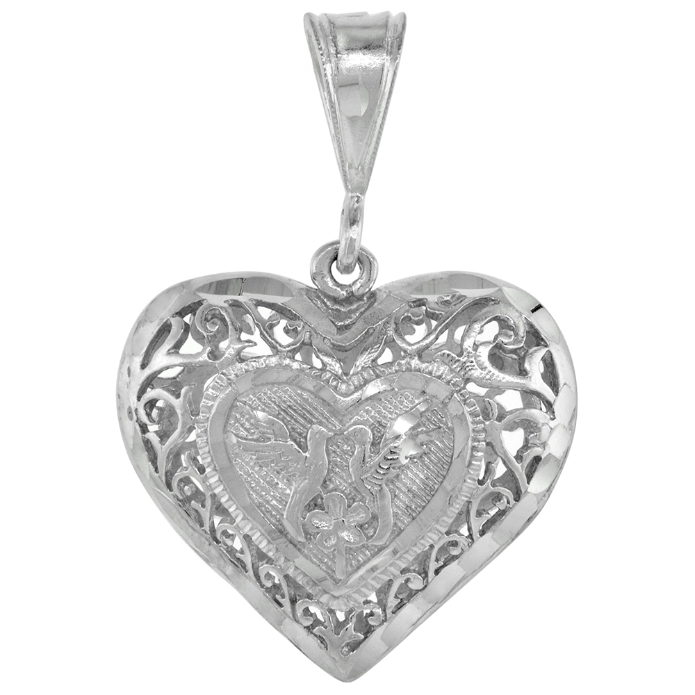 1 INCH STERLING SILVER FILIGREE HEART PENDANT FOR WOMEN