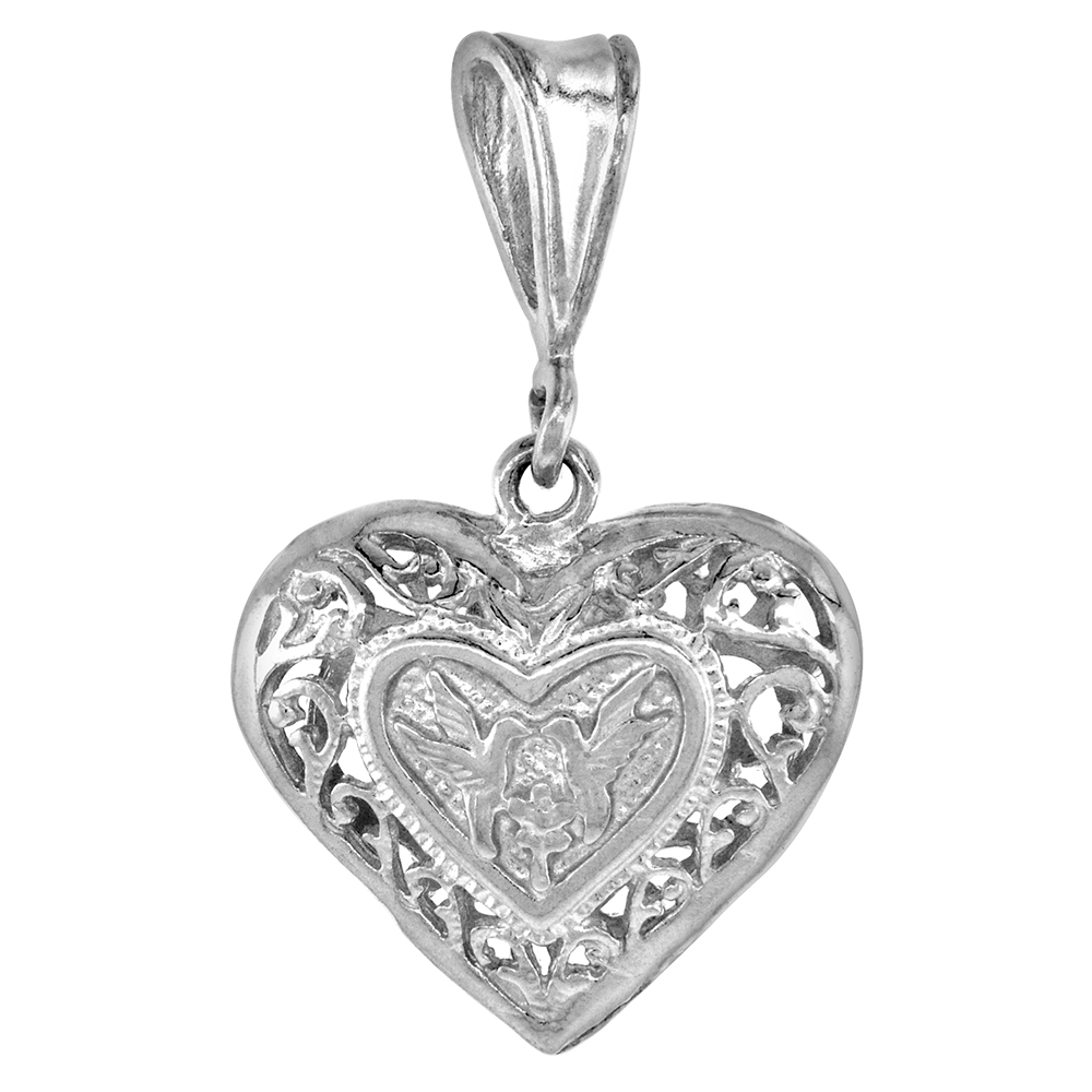 3/4 INCH STERLING SILVER FILIGREE HEART PENDANT FOR WOMEN SMALL