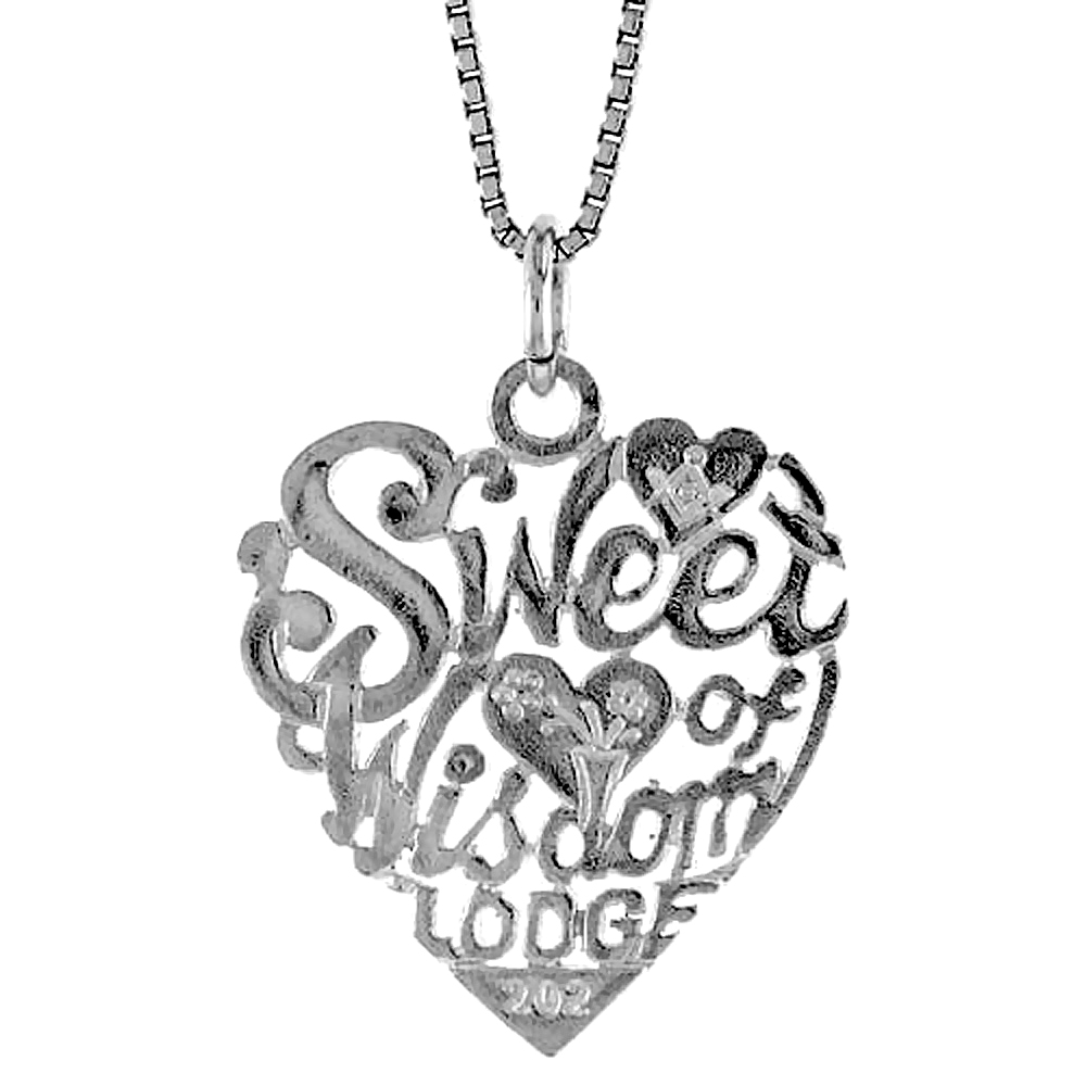 STERLING SILVER ""SWEET HEART OF WISDOM LODGE"" PENDANT, 7/8 INCH TALL