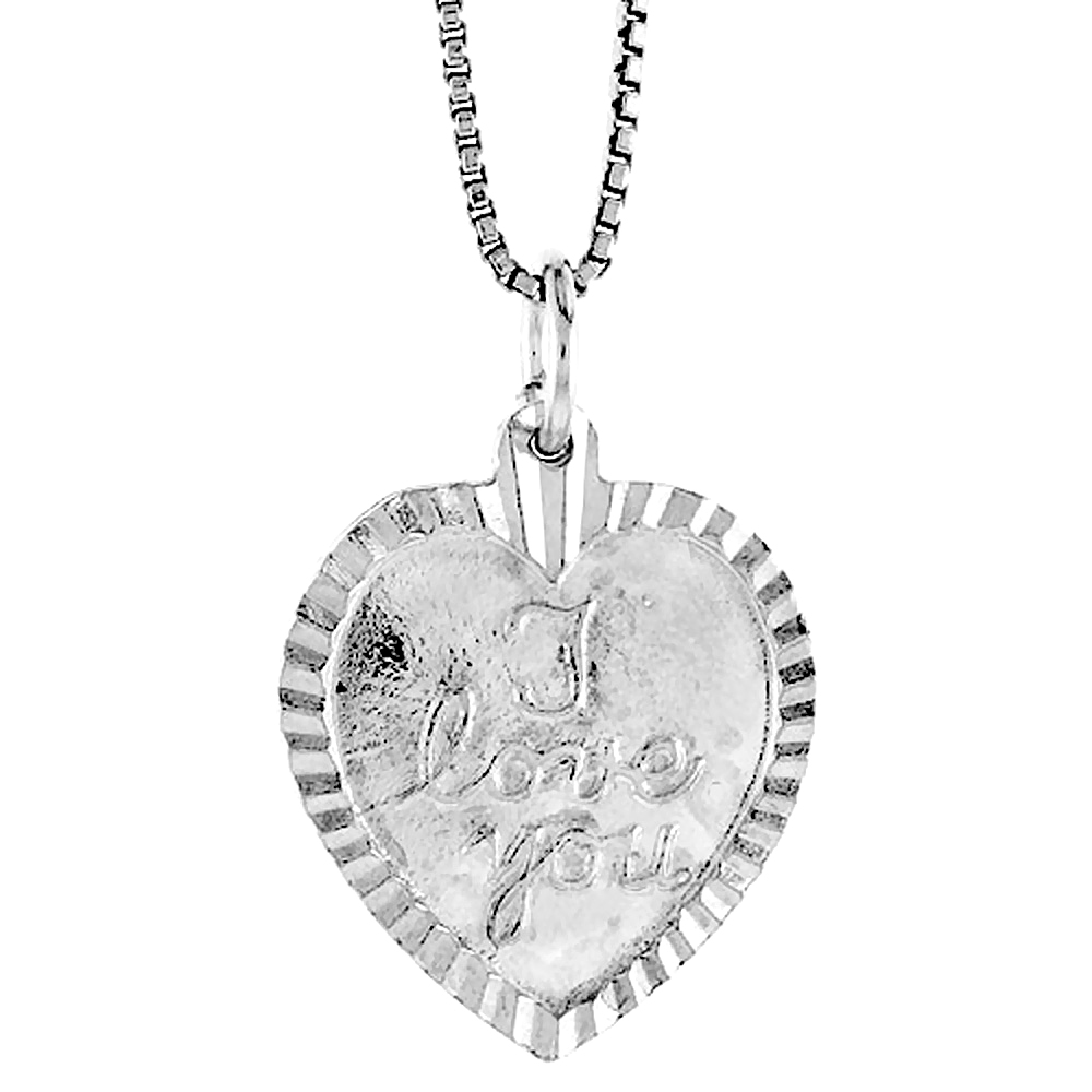 STERLING SILVER I LOVE YOU PENDANT, 3/4 INCH TALL