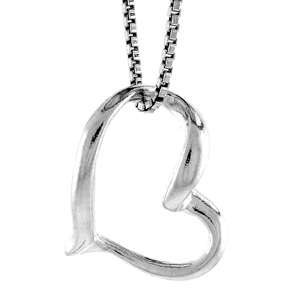 STERLING SILVER FLOATING HEART PENDANT 1/2 INCH TALL