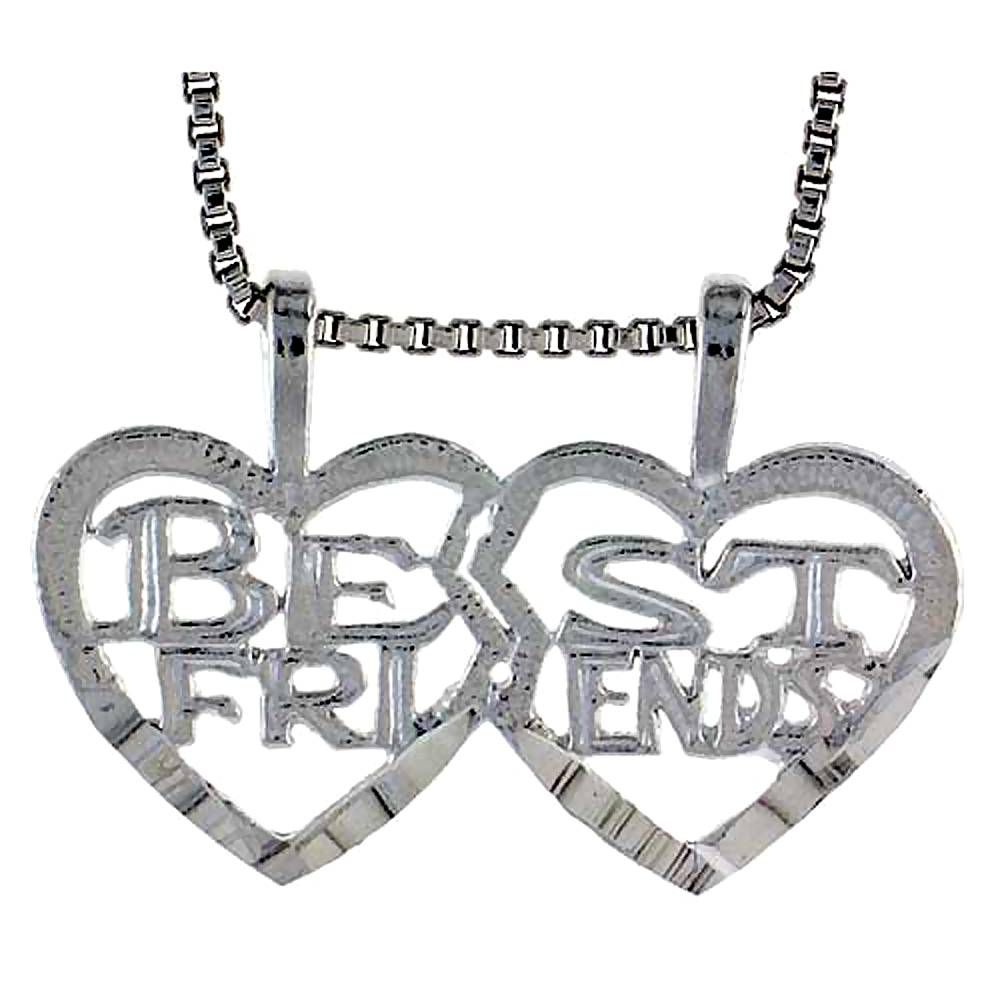 STERLING SILVER BEST FRIEND WORD PENDANT, 1/2 INCH TALL
