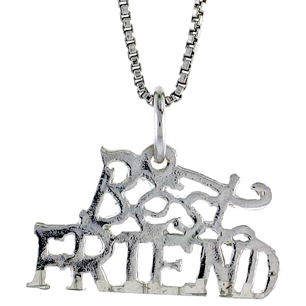STERLING SILVER BEST FRIEND WORD PENDANT, 1/2 INCH TALL
