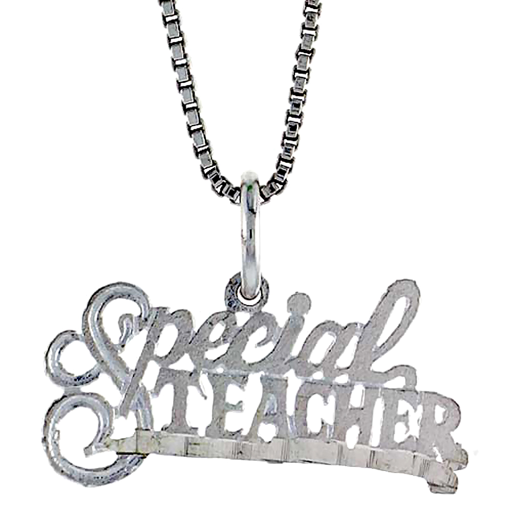 STERLING SILVER SPECIAL TEACHER WORD PENDANT, 3/8 INCH TALL