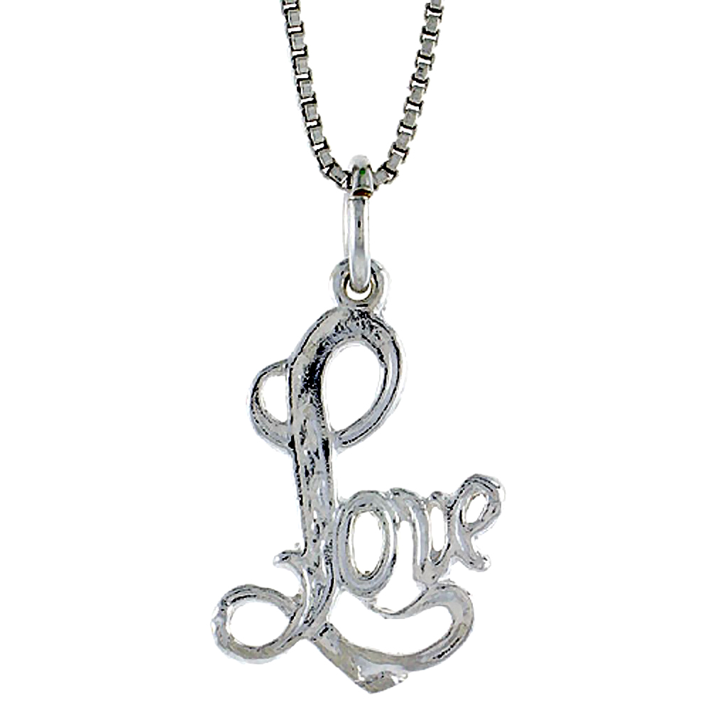 STERLING SILVER LOVE WORD PENDANT, 3/4 INCH TALL