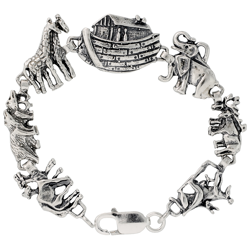 Sterling Silver Noah&#039;s Ark Bracelet, 7 inches long