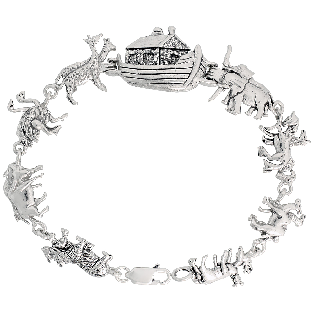 Sterling Silver Noah's Ark Bracelet, 7 inches long