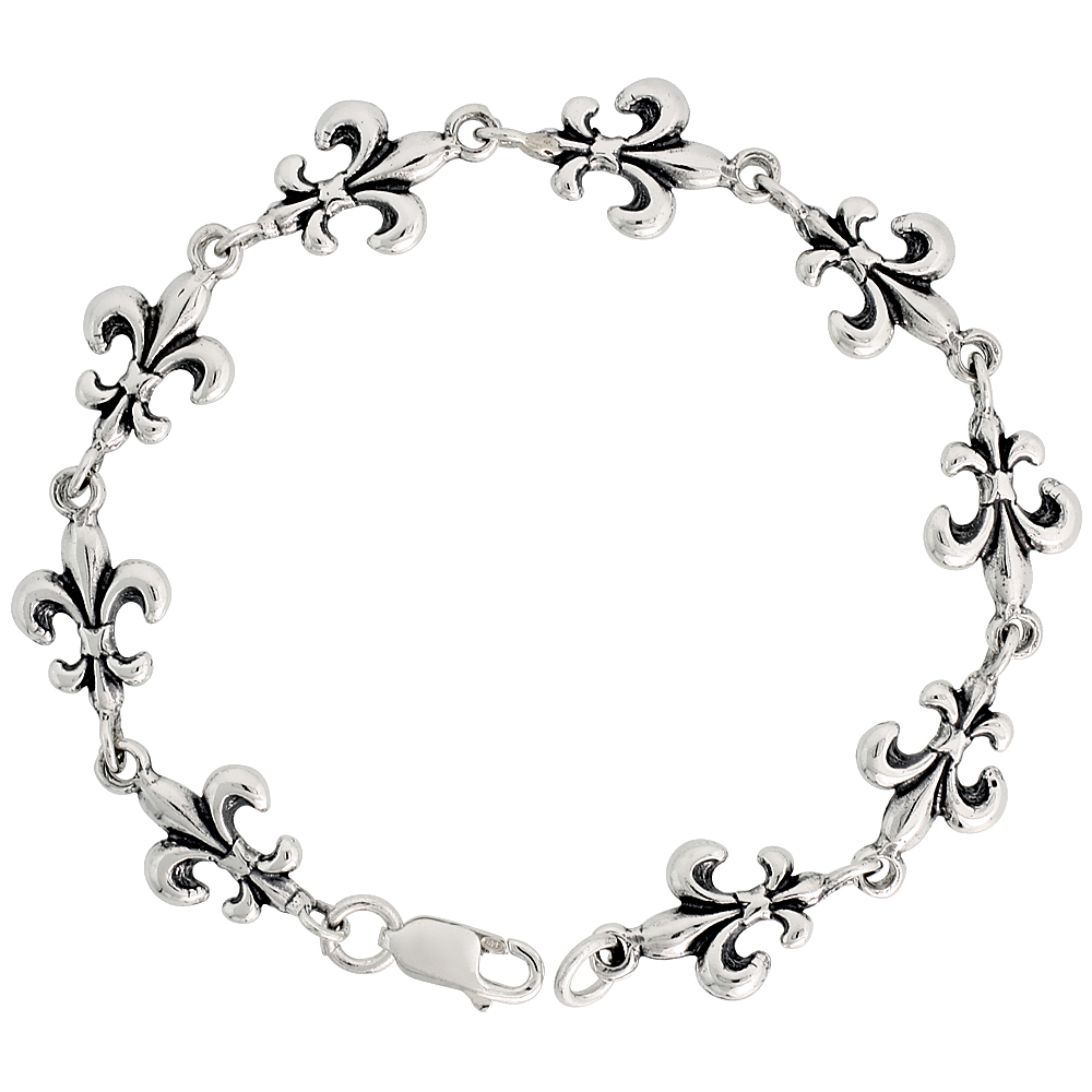 Sterling Silver Fleur De Lis Bracelet, 7.5 inches long