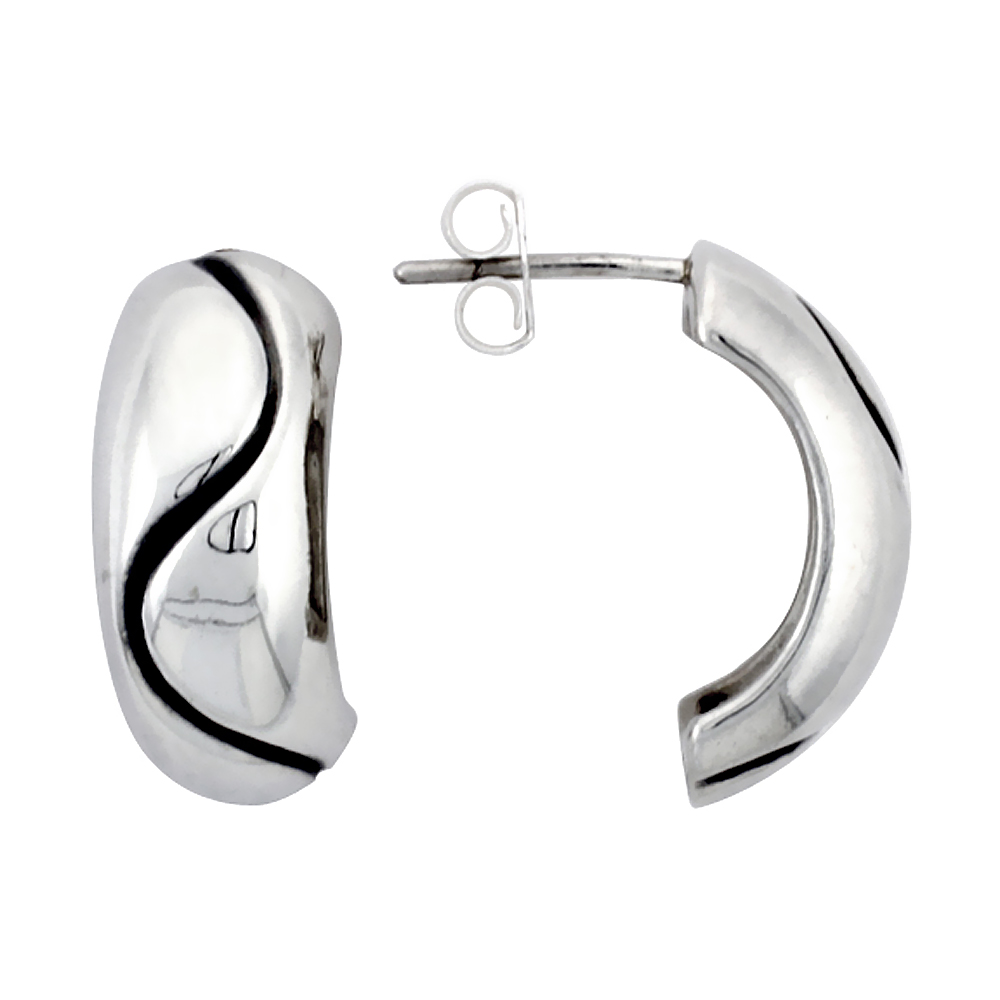 3/4 inch Sterling Silver S Curve Pattern Half Hoop Post Earrings for Women Antiqued Finish 1/4 inch wide