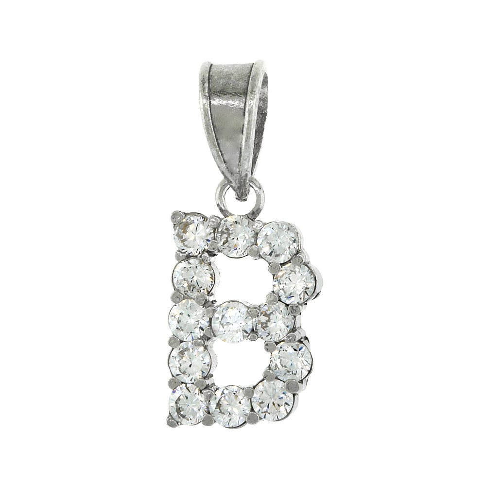 Sterling Silver Cubic Zirconia Initial Letter B Alphabet Pendant Rhodium Finish, 18 inch box_15